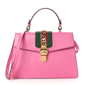Gucci Vitello Fontanella Web Medium Sylvie Top Handle Bag Pink Tropical Flower