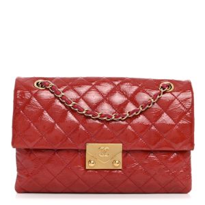 Chanel Patent Goatskin Quilted Small 3 Pocket Accordion Flap Red