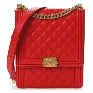 Chanel Caviar Quilted North South Boy Flap Red