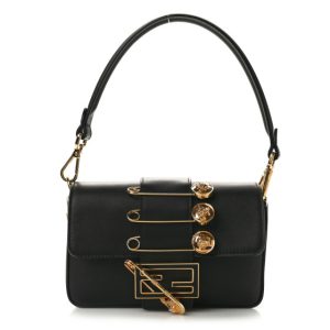 Fendi X VERSACE Vitello Seta Fendace Mini Brooch Baguette Black