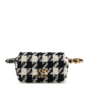 Chanel Tweed Quilted Chanel 19 Waist Bag Black Ecru White