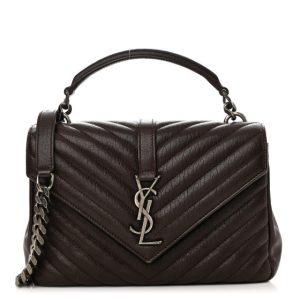 Saint Laurent Sheepskin Matelasse Chevron Monogram Medium College Bag Black Tulip