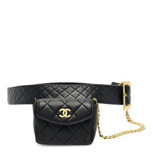 Chanel Lambskin Quilted Chain Mini Flap Belt Bag 75 30 Black