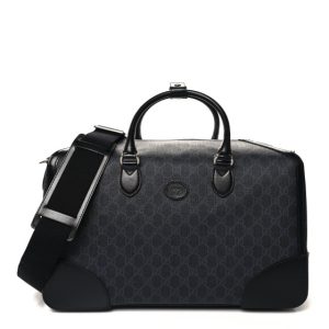 Gucci GG Supreme Monogram Azalea Calfskin Retro Interlocking G Large Duffle Bag Black Grey