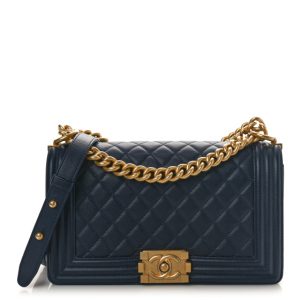 Chanel Caviar Quilted Medium Boy Flap Dark Navy Blue