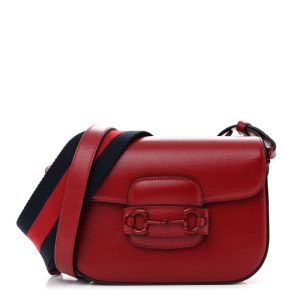 Gucci Azalea Calfskin Web Monochrome Horsebit 1955 Shoulder Bag New Cherry Red