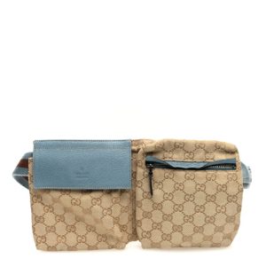 Gucci GG Monogram Web Double Pocket Belt Bag Blue