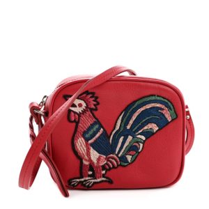 Alexander McQueen Calfskin Embroidered Rooster Mini Camera Bag Red