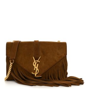 Saint Laurent Suede Fringe Small Monogram Satchel Light Ocre