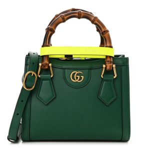 Gucci Wonka Grain Calfskin Mini Diana Tote Bag Green Yellow Fluo