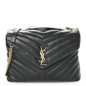 Saint Laurent Calfskin Y Quilted Monogram Medium Loulou Chain Satchel Black