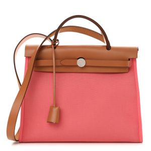 Hermes Vache Hunter Toile Herbag Zip 31 PM Rose Azalee Natural
