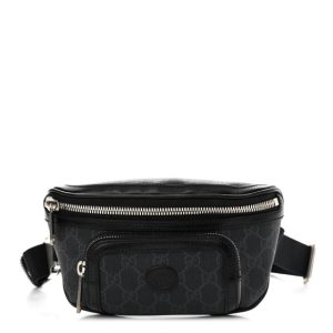 Gucci GG Supreme Monogram Textured Calfskin Retro Interlocking G Belt Bag Black