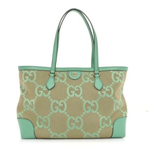 Gucci Monogram Jumbo GG Textured Dollar Calfskin Medium Ophidia Shopping Tote Beige Pepperlight Mint