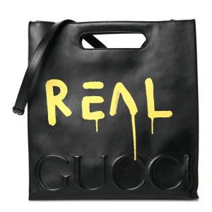 Gucci Calfskin GucciGhost Real Medium XL Tote Black Yellow