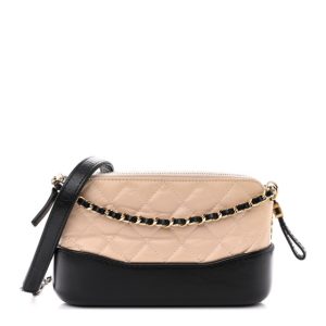 Chanel Aged Calfskin Quilted Small Gabrielle Clutch With Chain Beige Black