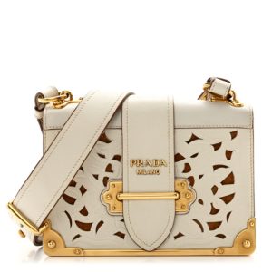 Prada City Calf Saffiano Laser Cut Cahier Bag Talco