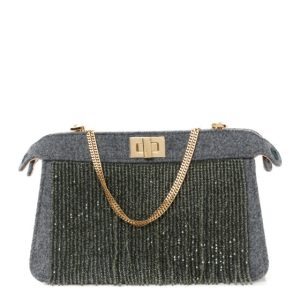 Fendi Flannel Bead Embroidered Small Peekaboo I SEE U East West Chain Satchel Grigio Bois de Rose