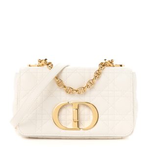 Christian Dior Calfskin Cannage Small Caro Bag Ivory
