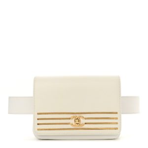 Chanel Grained Calfskin Embroidered Captain Gold Belt Bag White