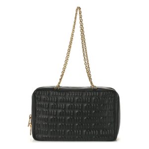 Miu Miu Softy Logo Embossed Chain Shoulder Bag Black