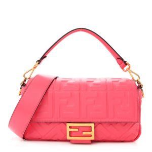 Fendi Nappa FF 1974 Embossed Baguette Lampone