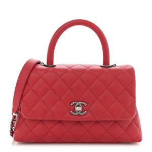 Chanel Caviar Quilted Mini Coco Handle Flap Red