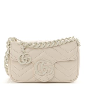 Gucci Calfskin Matelasse Monochrome GG Marmont Chain Belt Bag Mystic White