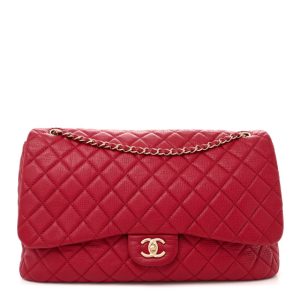 Chanel Metallized Calfskin Quilted Small XXL Travel Flap Bag Red