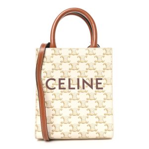 Celine Triomphe Canvas Calfskin Mini Vertical Cabas White
