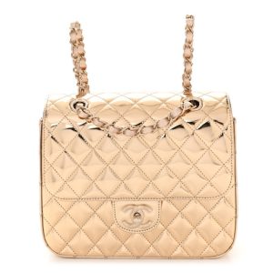 Chanel Mirror Calfskin Metallic Calfskin Quilted Hollywood Boulevard Backpack With Coin Purse Gold
