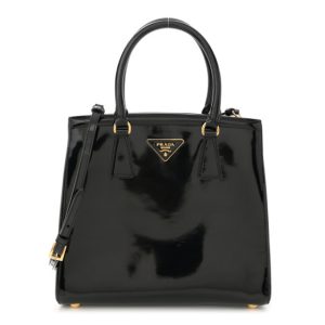 Prada Spazzolato Metal Triangle Logo Double Handle Crossbody Tote Black