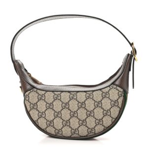 Gucci GG Supreme Monogram Textured Calfskin Web Mini Ophidia Half Moon Hobo Beige Ebony New Acero