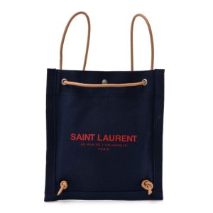 Saint Laurent Linen Calfskin Rive Gauche Backpack Blue Rouge Eros