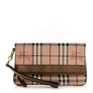 Burberry Haymarket Check Metallic Adeline Foldover Clutch Brown