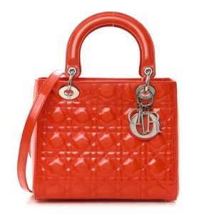 Christian Dior Patent Cannage Medium Lady Dior Orange