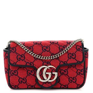 Gucci Monogram Multicolor Matelasse Diagonal Super Mini GG Marmont Shoulder Bag Red Blue