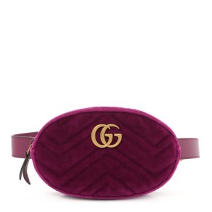 Gucci Velvet Matelasse GG Marmont Belt Bag 85 34 Fuchsia Violet Cyclamen