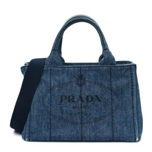 Prada Denim Small Logo Tote Bleu