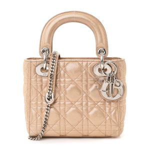 Christian Dior Metallic Nubuck Cannage Mini Lady Dior Gold