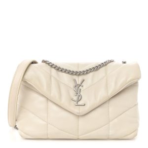 Saint Laurent Lambskin Quilted Mini Loulou Puffer Monogram Chain Satchel Crema Soft