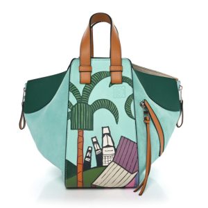 Loewe X KEN PRICE Calfskin Suede Small Easter Island Hammock Shoulder Bag Blue Tan Multicolor