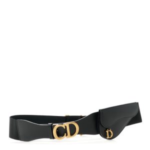 Christian Dior Matte Supple Calfskin Saddle Belt With Pouch L Black