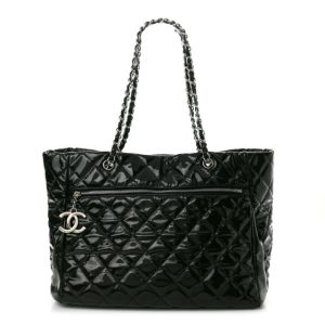 Chanel Patent Quilted Chic and Glitter Large Tote Navy Blue