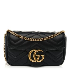 Gucci Calfskin Matelasse Super Mini GG Marmont Shoulder Bag Black