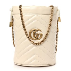 Gucci Calfskin Matelasse Mini GG Marmont 2.0 Bucket Bag White