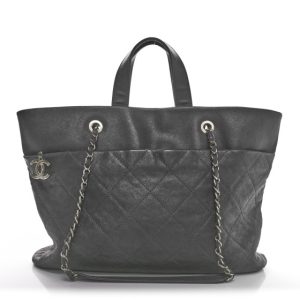 Chanel Caviar Quilted Shopping Tote Grey