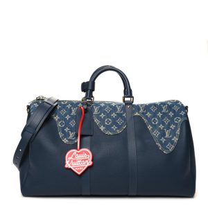 Louis Vuitton X NIGO Taurillon Monogram Denim Drip Keepall Bandouliere 50 Blue