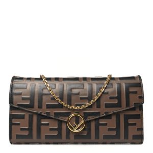 Fendi Vitello Soft F is Fendi Bi-Color FF 1974 Embossed Continental Envelope Wallet On Chain Maya Black