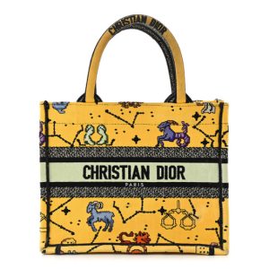 Christian Dior Canvas Embroidered Small Pixel Zodiac Book Tote Yellow Multicolor